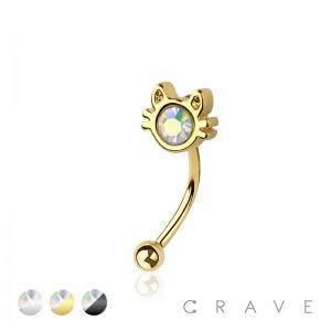 CZ KITTY CAT 316L SURGICAL STEEL CURVED BARBELL/EYEBROW